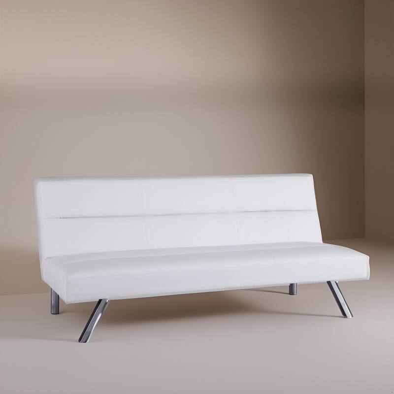 Modern Faux Leather Futon Sofa Bed - Convertible Folding Couch with Chrome Legs, Small Reclining Sofa