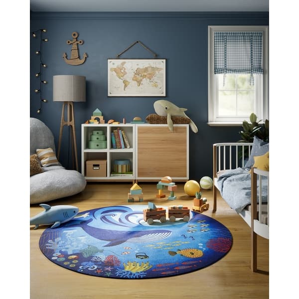 slide 2 of 12, Momeni Playground Ocean Kid Rug 4' X 4' Round - Blue - Novelty