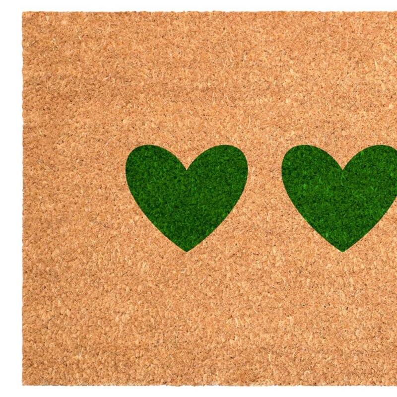 HomeRoots 24" X 36" Brown And Green Three Hearts Outdoor Coir Door Mat - 24.00' X '36.00