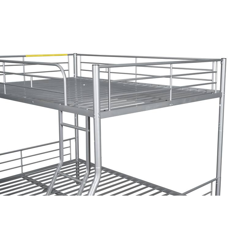 Metal Bunk Bed with Trundle and Guardrail, Convertible to Two Beds