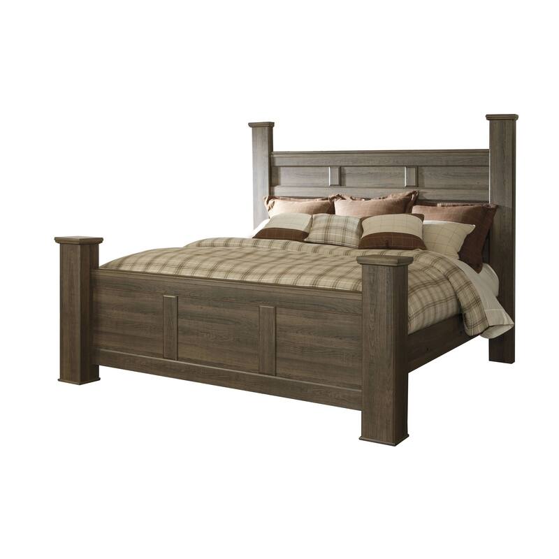Joi California King Size Poster Bed, Aged Oak Brown Rough Sawn