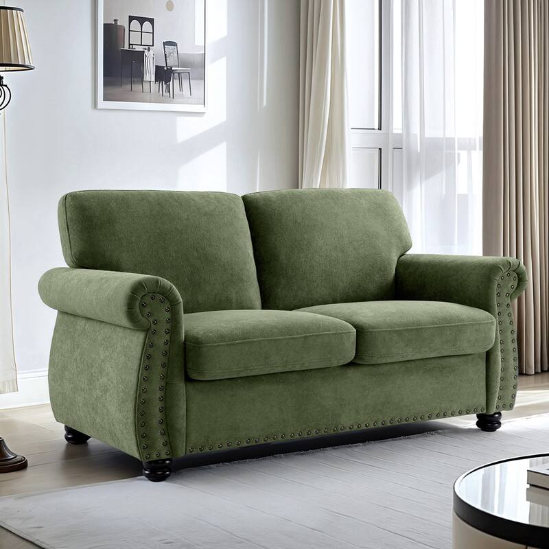 Velvet Loveseat, Upholstered 2 Seater Couch with High-Density Foam, Small Sofa Couch with Solid Wood Legs and Tufted Back - Green