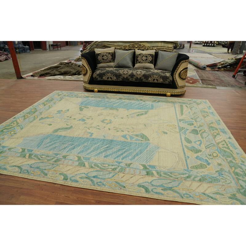 Handmade Wool Oushak Turkish Area Rug, Geometric Carpet - 11' 10'' X 9' 2''