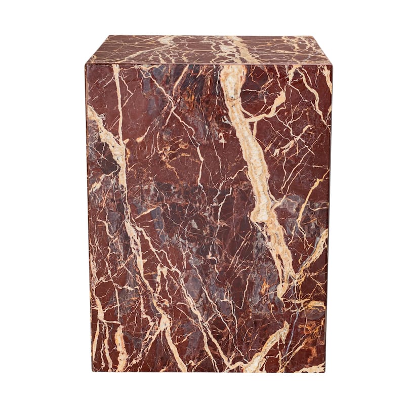 HomeRoots 20" Red Marble Square Block End Table - 15' X '20' X '15