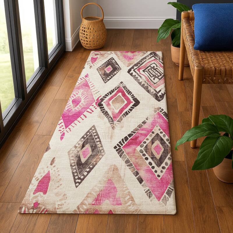 Premium Washable Super Soft Modern Diamonds Mayfield Rug - Linen - 2'3" x 7'6"