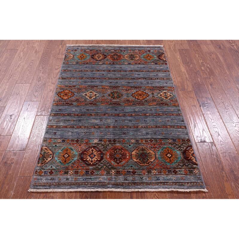 Golden Nile Grey Khorjin Persian Gabbeh Hand Knotted Wool Rug - 3' 4" X 5' 2"