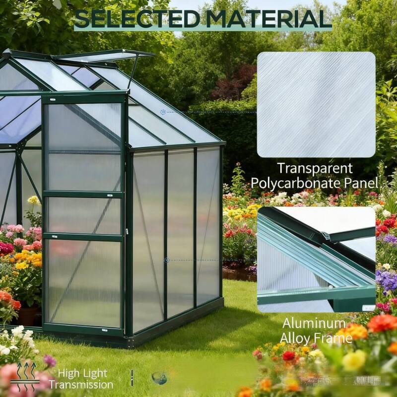 GDFStudio - 6'x4' Outdoor Wooden Greenhouse with Polycarbonate Panels, Rain Gutter & Roof Vent - Green+Dark Green