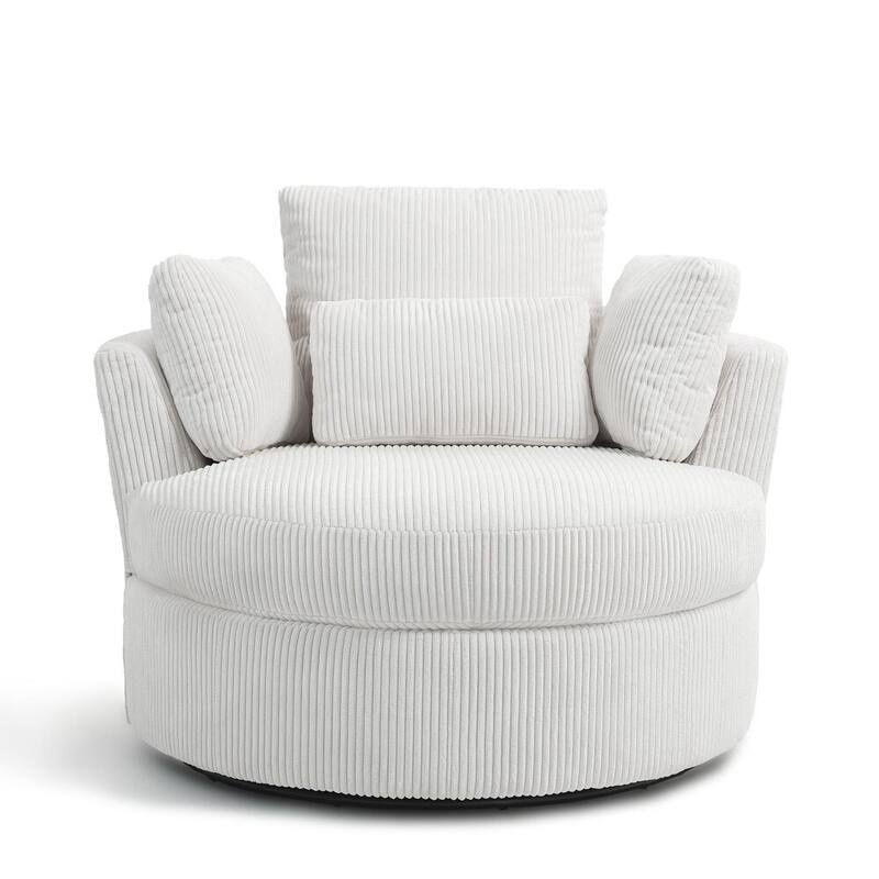 41" W Oversized Accent Barrel Swivel Chair with Moon Storage Ottoman