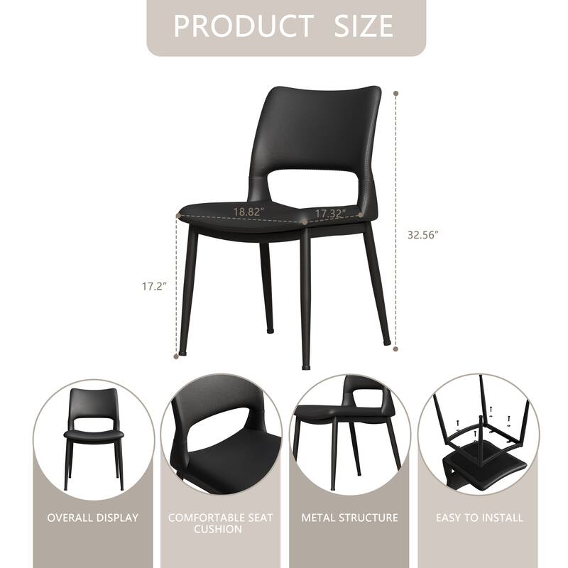 Modern Minimalist Pu Leather Dining Chairs Set Of 2, Comfortable Backrest Design, Metal Leg Support, Suitable For Restaurants