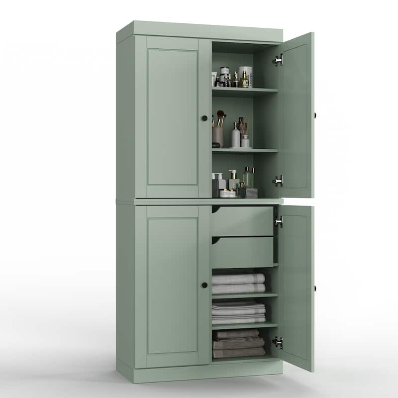 Palace Imports 100% Solid Wood Bathroom Storage Cabinet, Raised Panel Doors, 2 Drawers, Adjustable Shelves, 32" Wide, 71.5" Tall