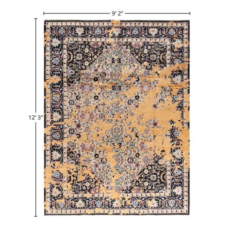 Ikat One-of-a-Kind Hand-Knotted Area Rug - Black, 9' 2" x 12' 3" - 9' 2" x 12' 3"