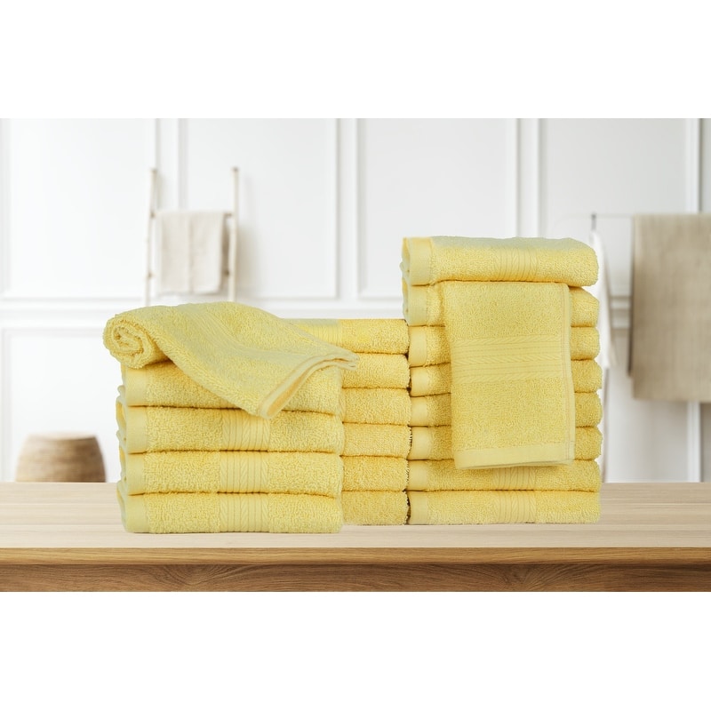 Pure Cotton 600GSM Face Cloths 12X12 Inch by Ample Decor - 20 Pcs - Yellow