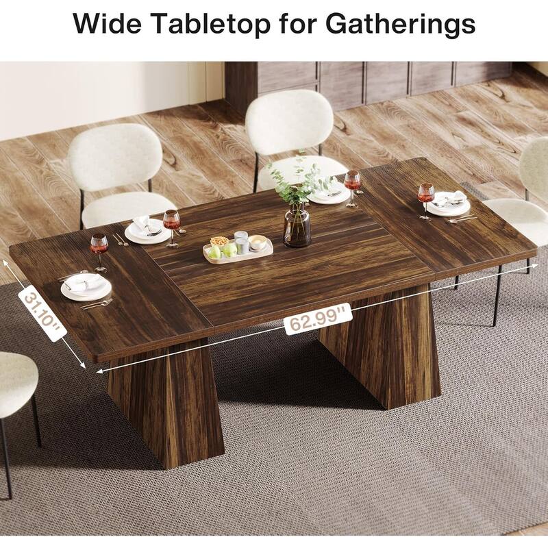63" Modern Executive Desk, Large Computer Workstation with Sturdy Double Pedestal Base, Elegant Study & Writing Table