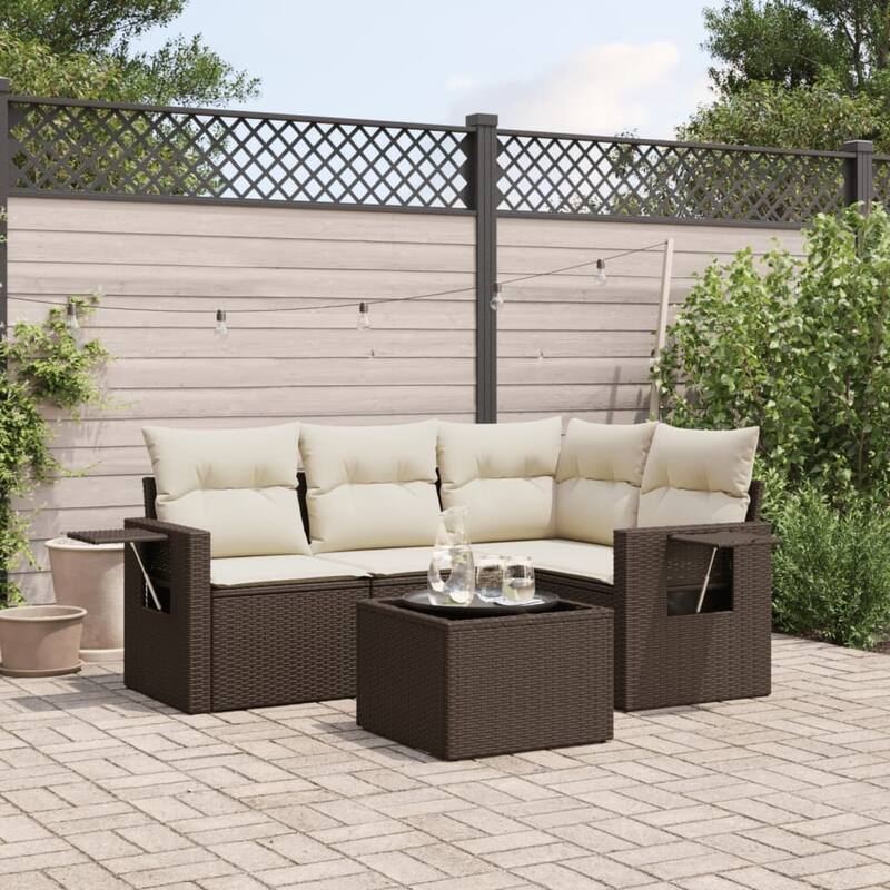 vidaXL Patio Sofa Set with Cushions Outdoor Conversation Furniture Poly Rattan