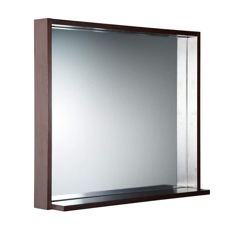 Fresca Allier 25-1/2" x 29-1/2" Plywood Framed Mirror with Shelf - Wenge Brown