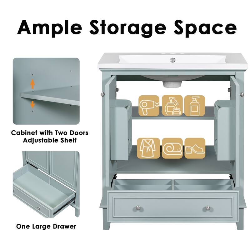 2 Doors 1 Drawer Wooden Bathroom Storage Cabinet with Sink Combo