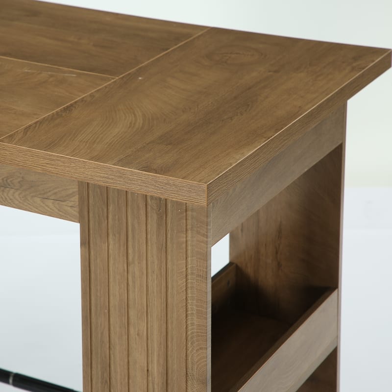 63 Inch Bar Table with Footrest, Bar Height Pub Table, Industrial High Top Kitchen & Dining Counter Tables with Storage Shelves
