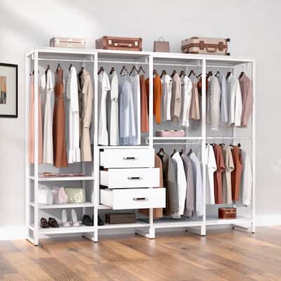 Closet Organizer with Wood Drawers, Garment Rack with Wood Shelves for Reach-in/ Walk-in Closet