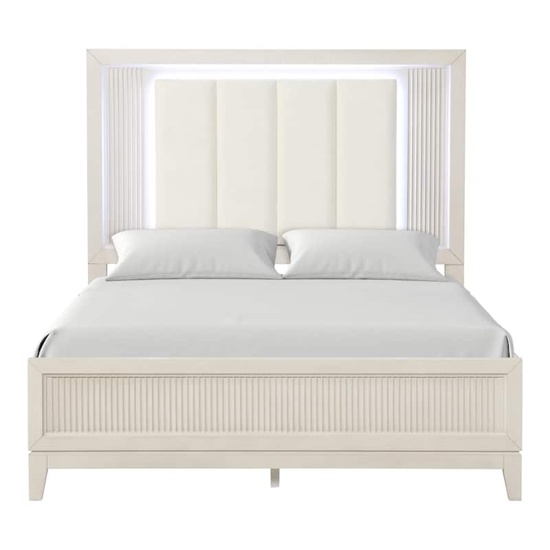 Furniture of America Irwin 5-Piece Antique White Wood Panel Bedroom Set with LED Headboard