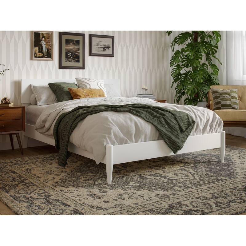 Aria Solid Wood Modern Low Profile Platform Bed - White - Full