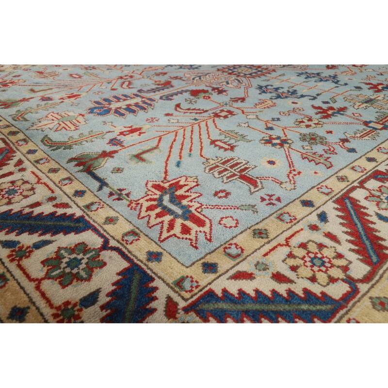 Light Blue Heriz Serapi Indian Area Rug Hand-Knotted Wool Carpet - 7'9" x 9'9"