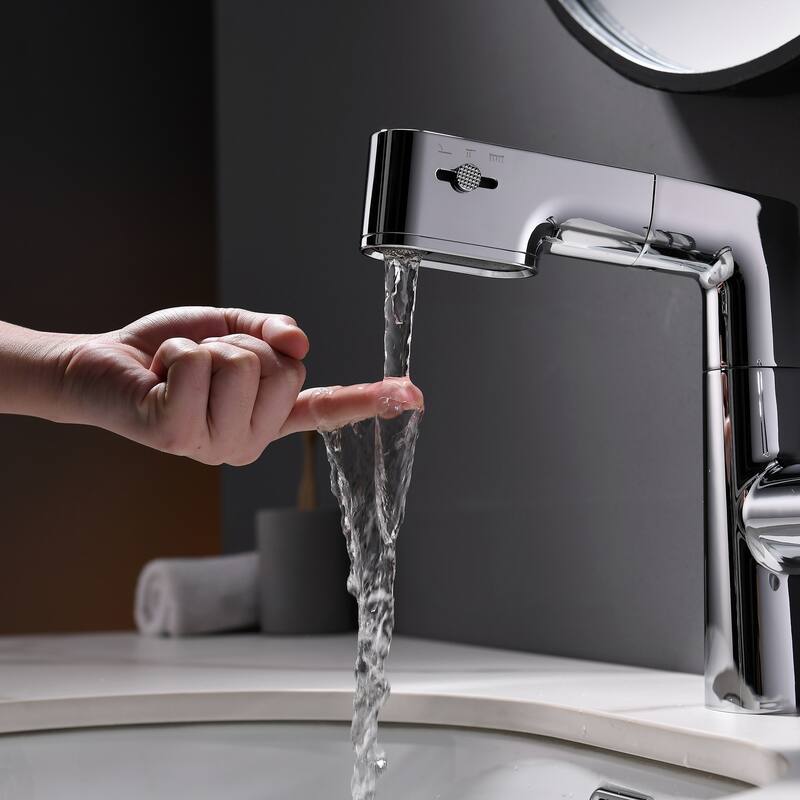 Single Handle Pull-Out Digital Display White Bathroom Faucet