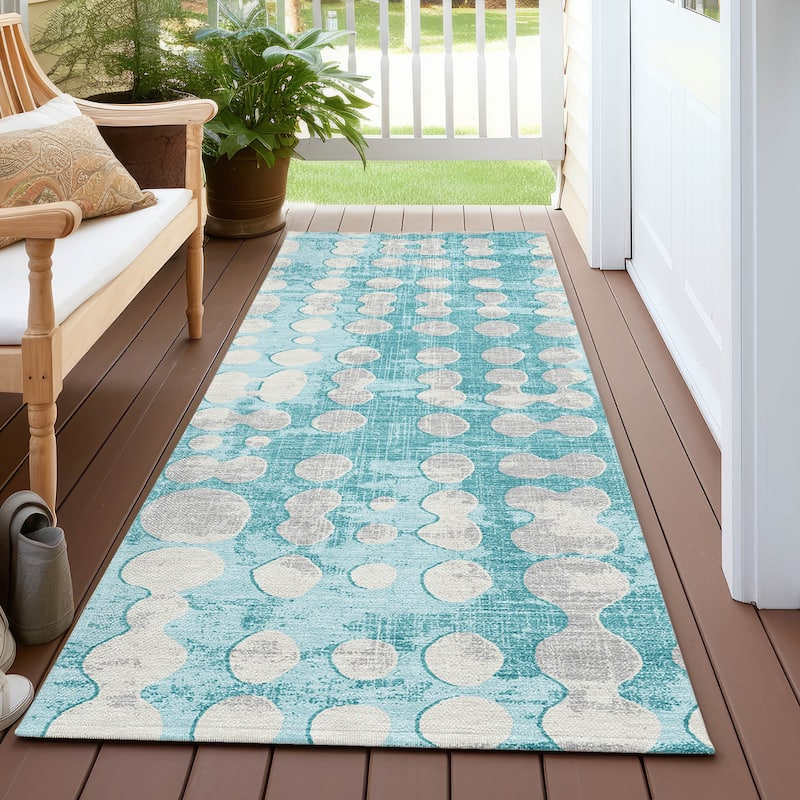Machine Washable Indoor/ Outdoor Chantille Dots Abstract Rug - Teal - 2'3" x 7'6"