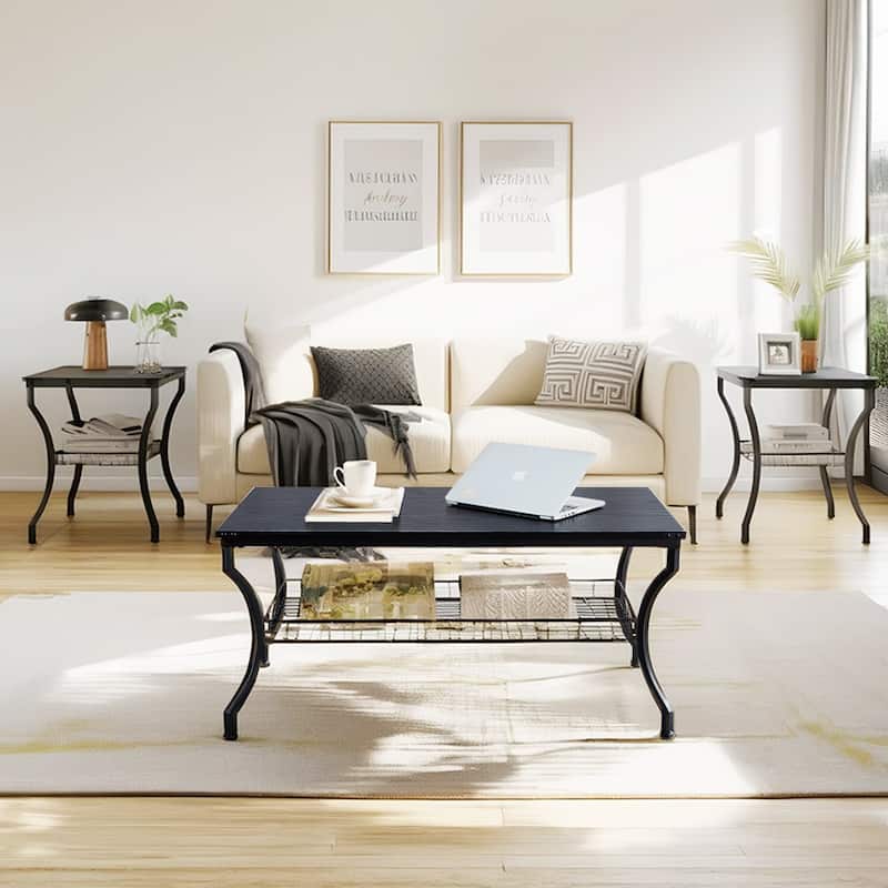 VECELO Mid Cectury 3-pieces Coffee Table Set, 3-Piece Living Room Table Set(Set of 3)