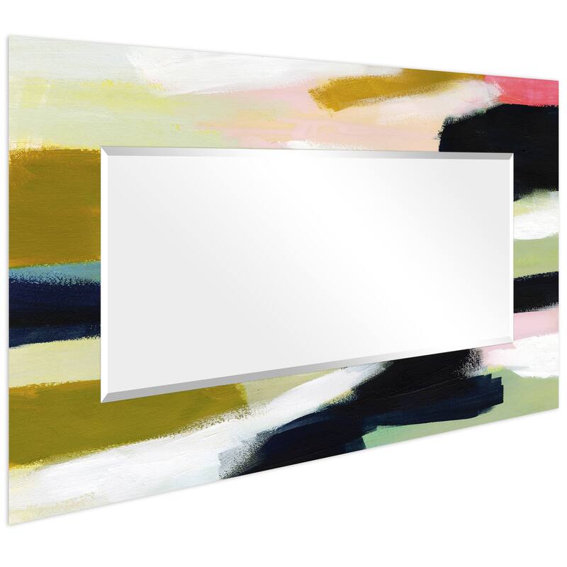 Sunder Rectangular Beveled Wall Mirror on Free Floating Printed Tempered Glass