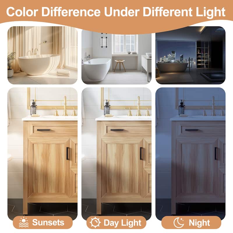 30" Wood Bathroom Vanity with Solid Wood Frame - 1 Soft-Close Door, 2 Soft-Close Drawers, Adjustable Shelf(Sink Not Included)