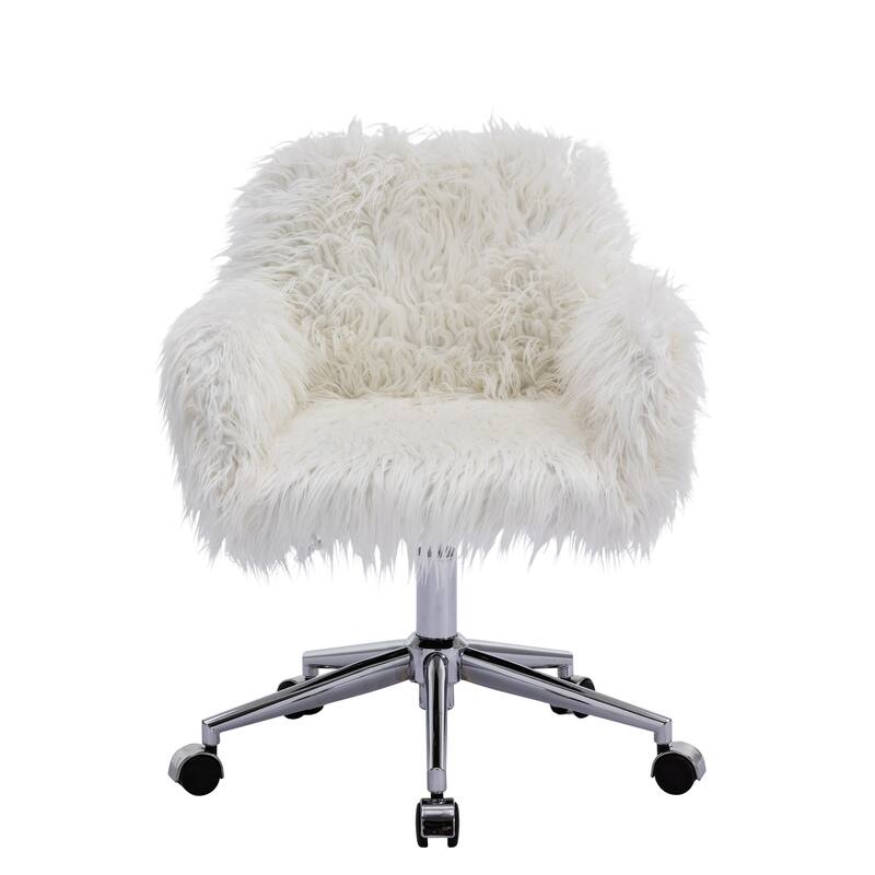 Modern Faux fur home office chair, fluffy chair for girls, makeup vanity Chair with Gold Plating Base