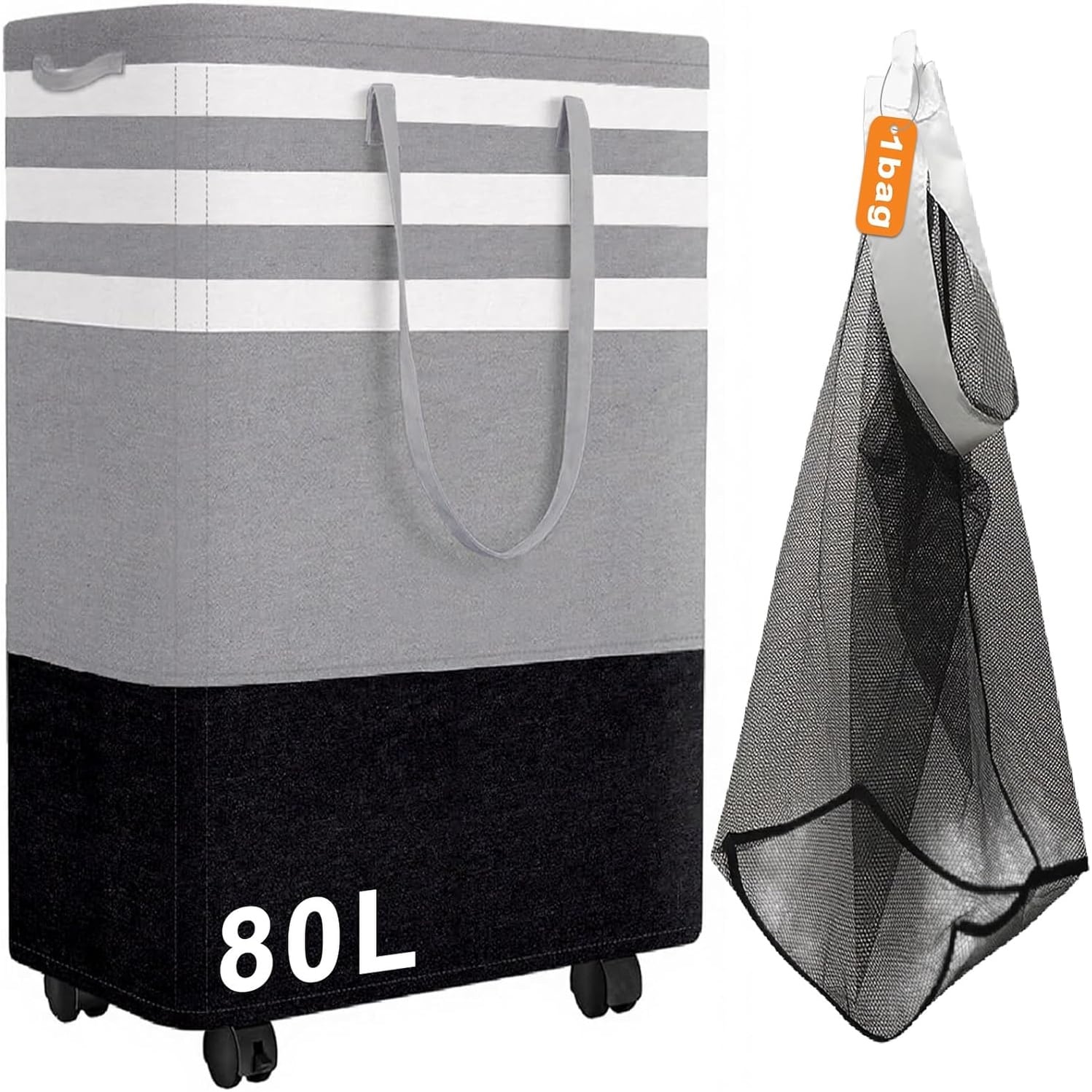 Large Laundry Basket, Laundry Hamper with 4 Wheels, Collapsible Waterproof Clothes Basket, Freestanding Hamper with Handles