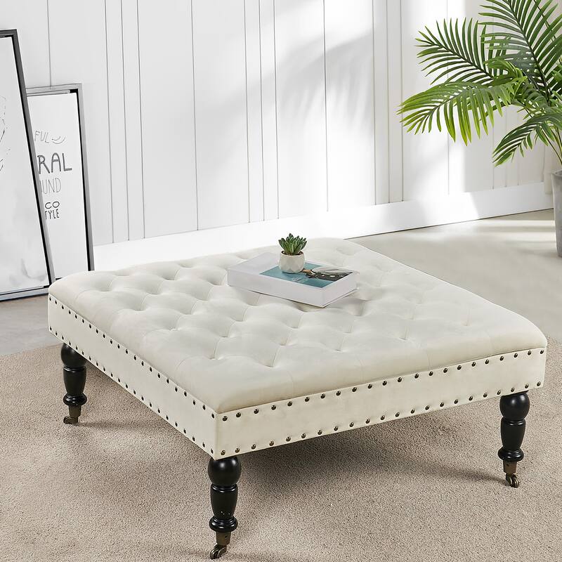 Home Soft Things Supersoft Tufted Coffee Table Ottoman - 33" x 33" x 18" - Ivory