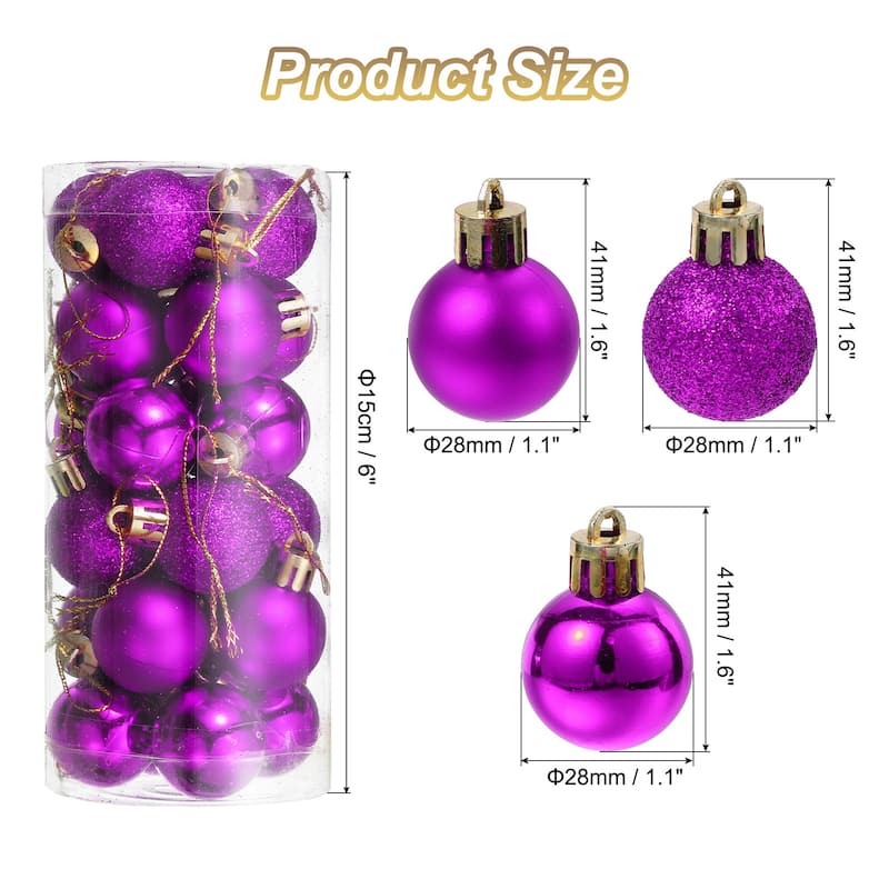 24Pcs 1.1" Christmas Balls Ornaments Shatterproof Hanging Balls Set - Purple