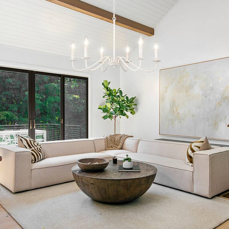 6-Light Rustic Farmhouse Simple Candle Chandelier for Bedroom, Kitchen, Living Room and Foyer