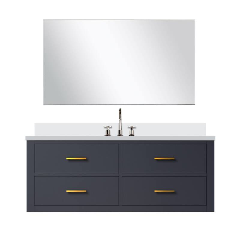 Castor Bath Vanity with Quartz Top, Sink, Mirror and Faucet - 48 inch - Blue