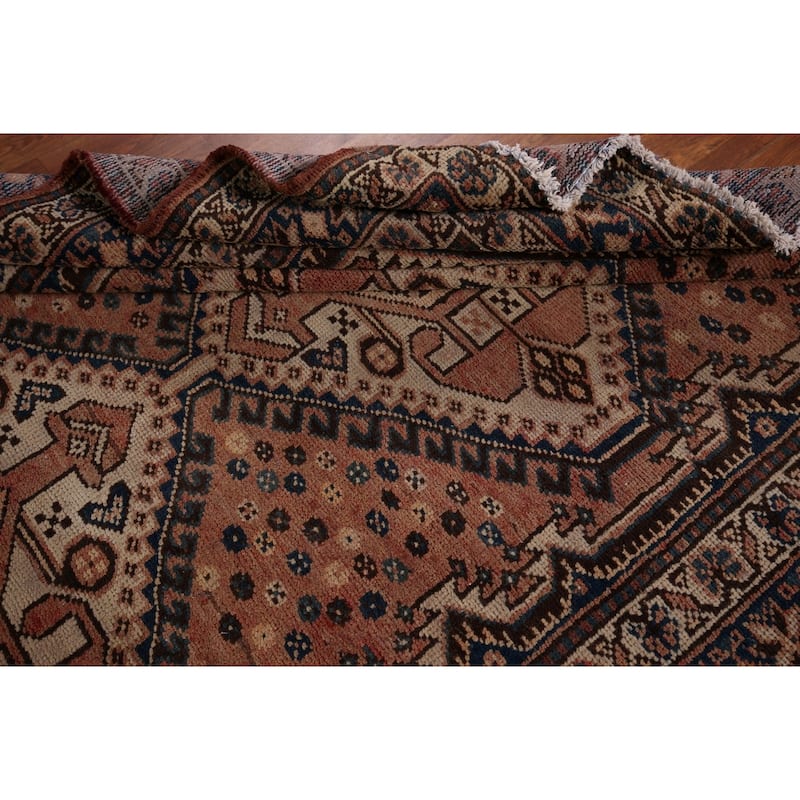 Geometric Bakhtiari Persian Vintage Rug Handmade Orange Wool Carpet - 4'11" x 10'0"