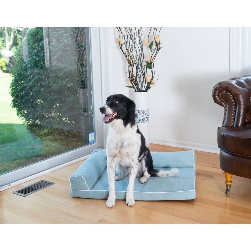 Medium Bolstered Pet Bed Cushion With Poly Fill Cushion, SoothIng Blue - 31" x 23" x 7"