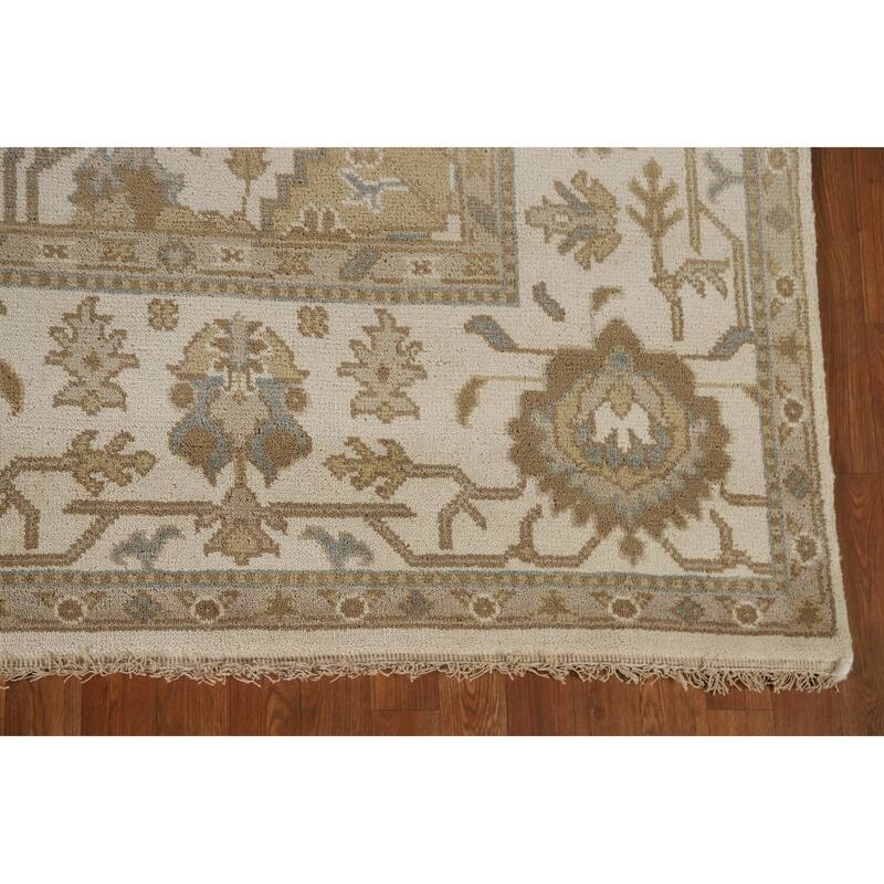 Floral Beige Oushak Oriental Area Rug Handmade Wool Carpet - 8'0"x 10'2"