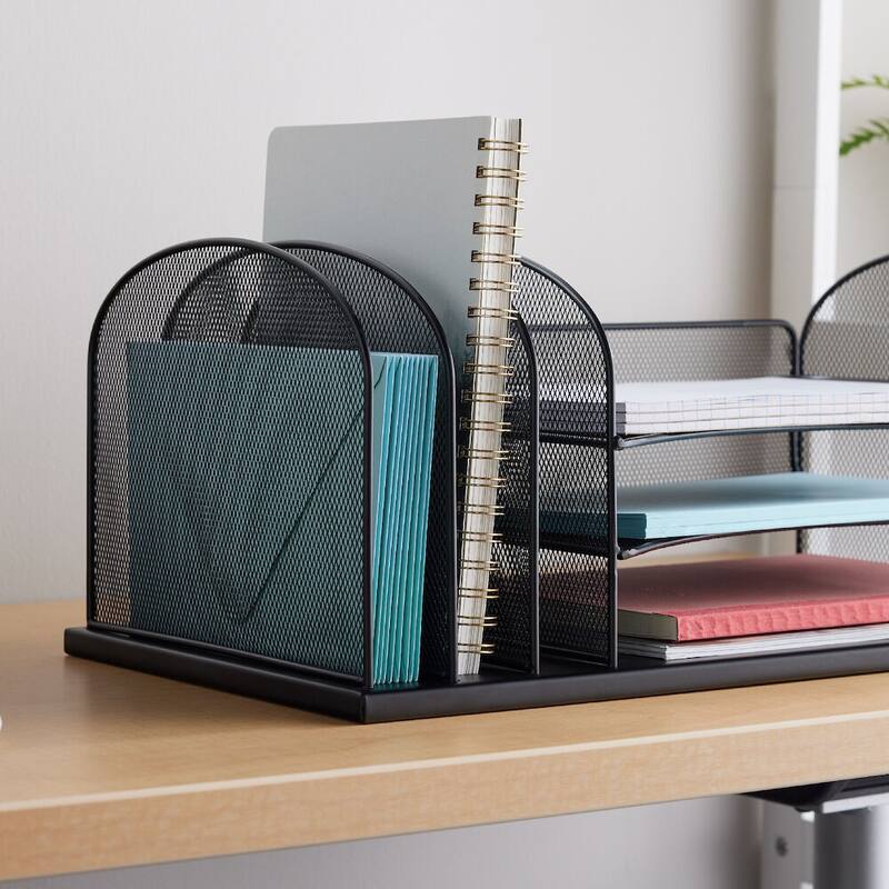 Safco Onyx 3 Horizontal/3 Upright Sections Wire Mesh Desktop Organizer - Blue