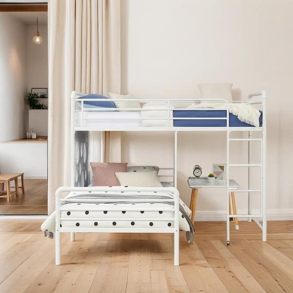 slide 2 of 8, Modern Geo Cutout Colorful Twin L-Shaped Bunk Bed, Space-saving, White White
