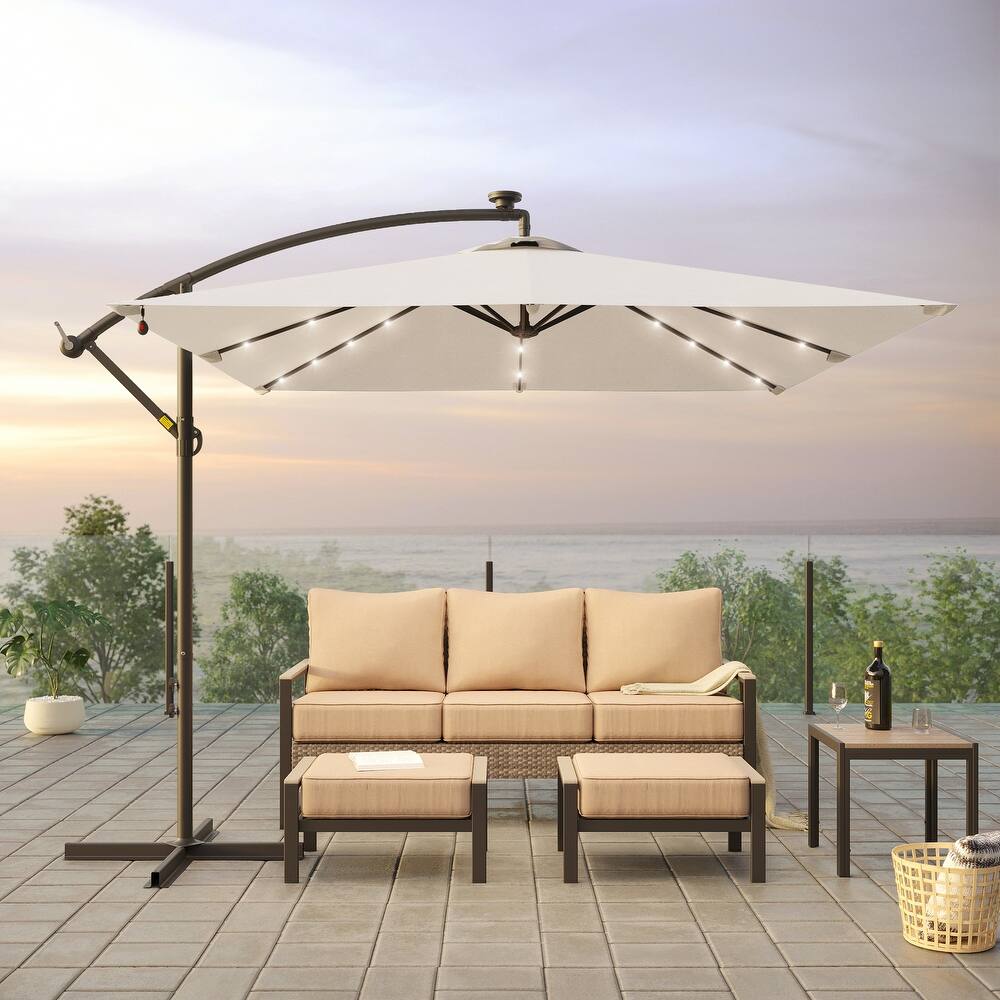 BONOSUKI Outdoor Umbrella,8.2x8.2ft Canopy Offset Umbrella With LED