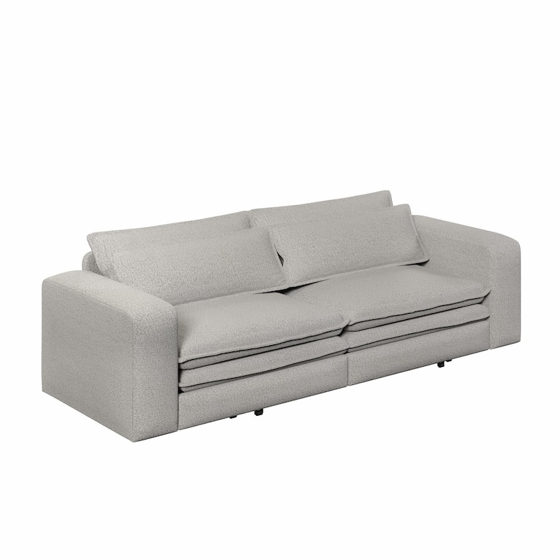 93" Convertible Sleeper Sofa Bed with Chaise Lounge, 3-in-1 Pull Out Sofa Couch, Teddy Fabric Loveseat Sofa w/ 2 Lumbar Pillows