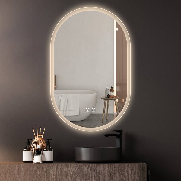 最旬トレンドパンツ ZEAFIVE LED Oval Frameless Bathroom Wall Mirror with Anti その他
