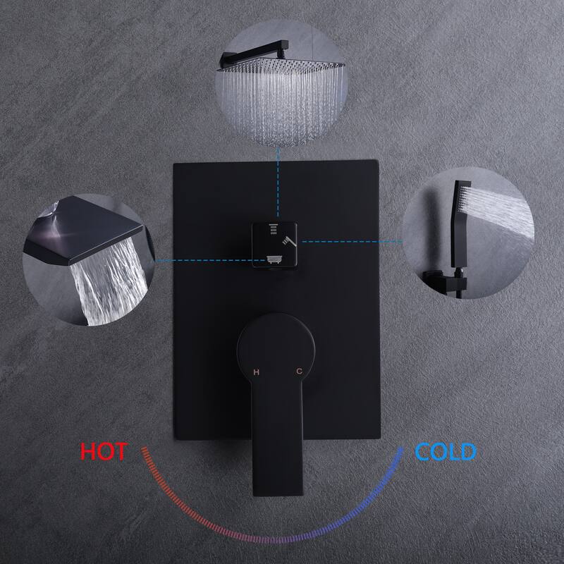 Faucet Set Rainfall Shower System with Rainfall Shower Head with Handheld Combo Shower Valve Included Matte Black