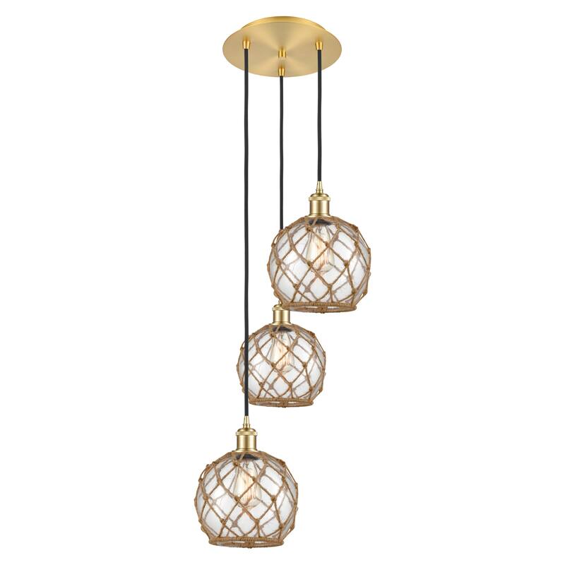 Innovations Lighting Endless Possibilities Ballston - Farmhouse Rope - 3 Light 15" Cord Hung Multi Pendant - Clear Glass with Brown Rope/Satin Gold