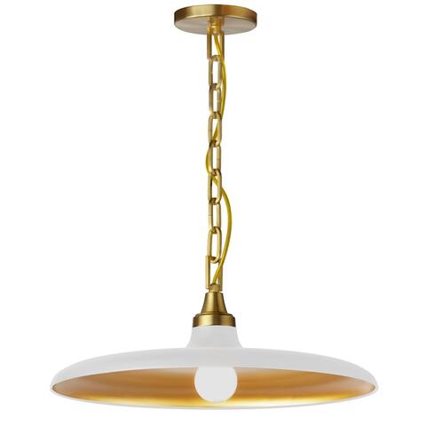 Dainolite Quentin Modern and Contemporary 1 Light Incandescent Pendant Aged Brass with Matte White & Gold Shade