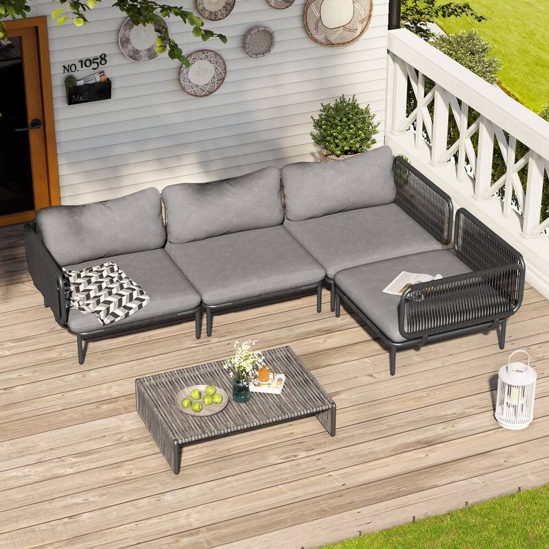 Outdoor Cushioned Sectional Sofa Chat Set Patio Furniture Conversation Set, Free Combination