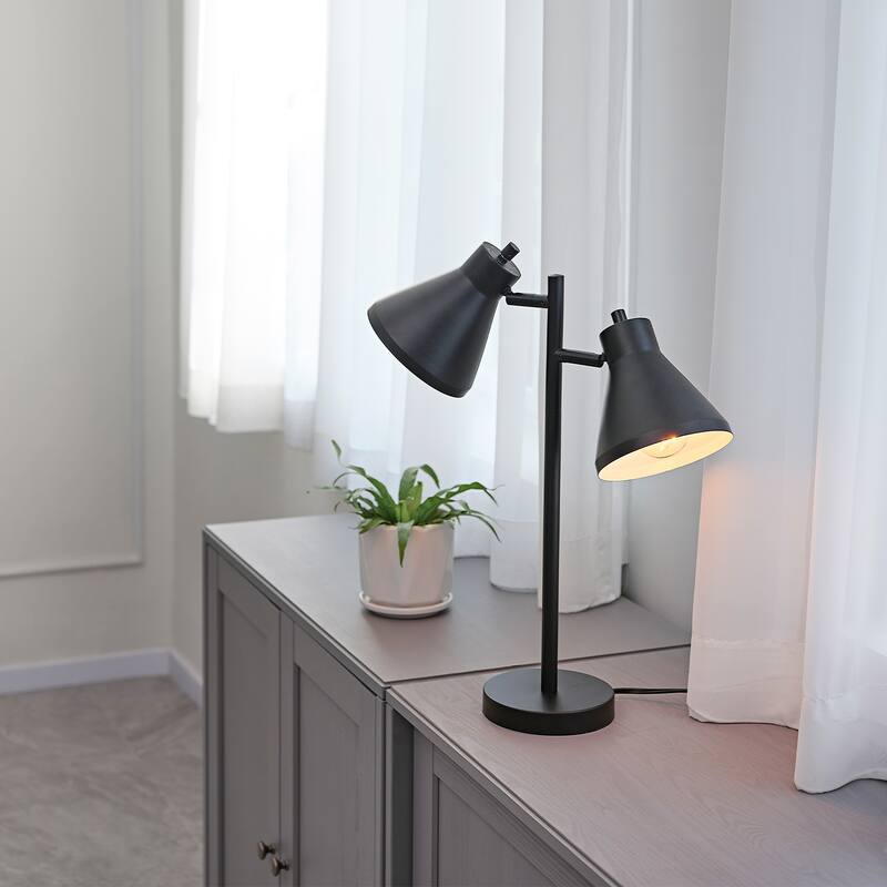 Novogratz x Globe Derek 18" Matte Black 2-Light Desk Lamp with On/Off Rotary Switch on Each Shade - one size