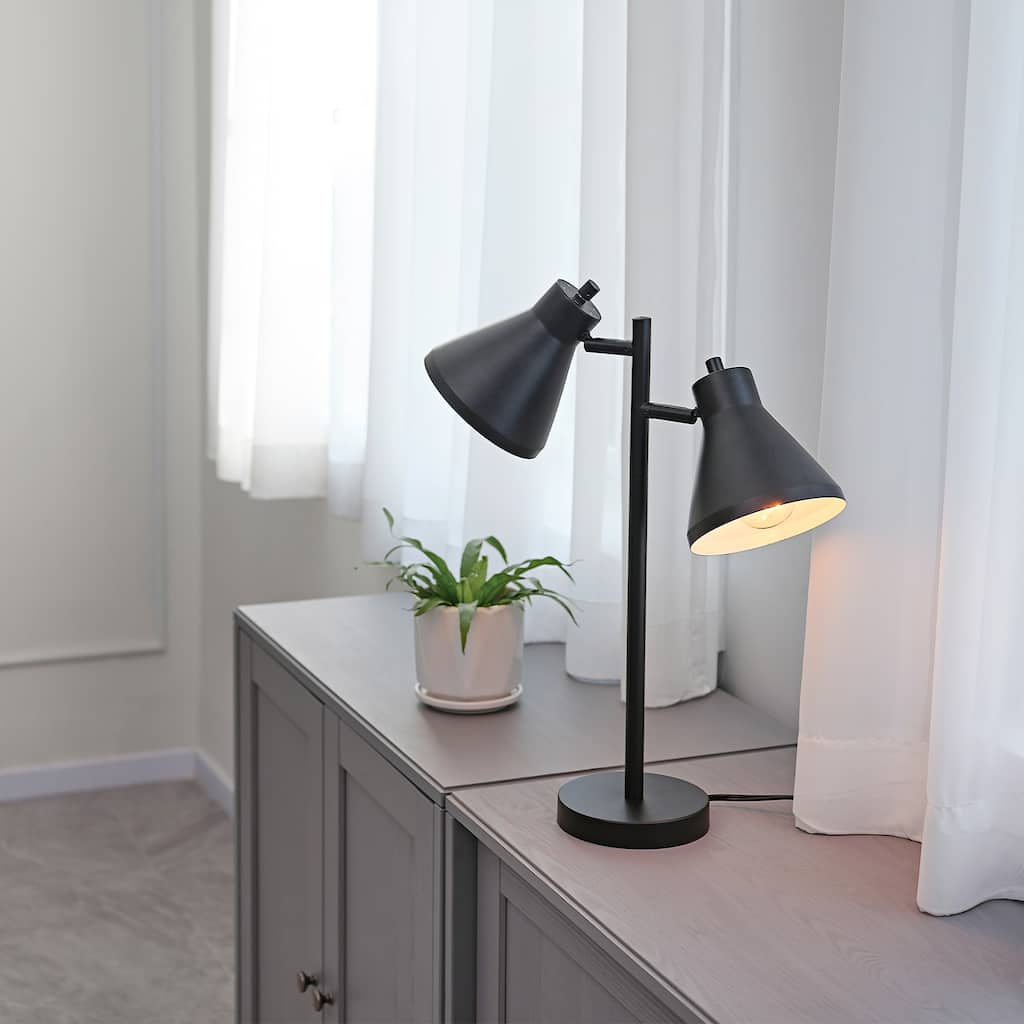 Novogratz x Globe Derek 18" Matte Black 2-Light Desk Lamp with On/Off Rotary Switch on Each Shade - one size